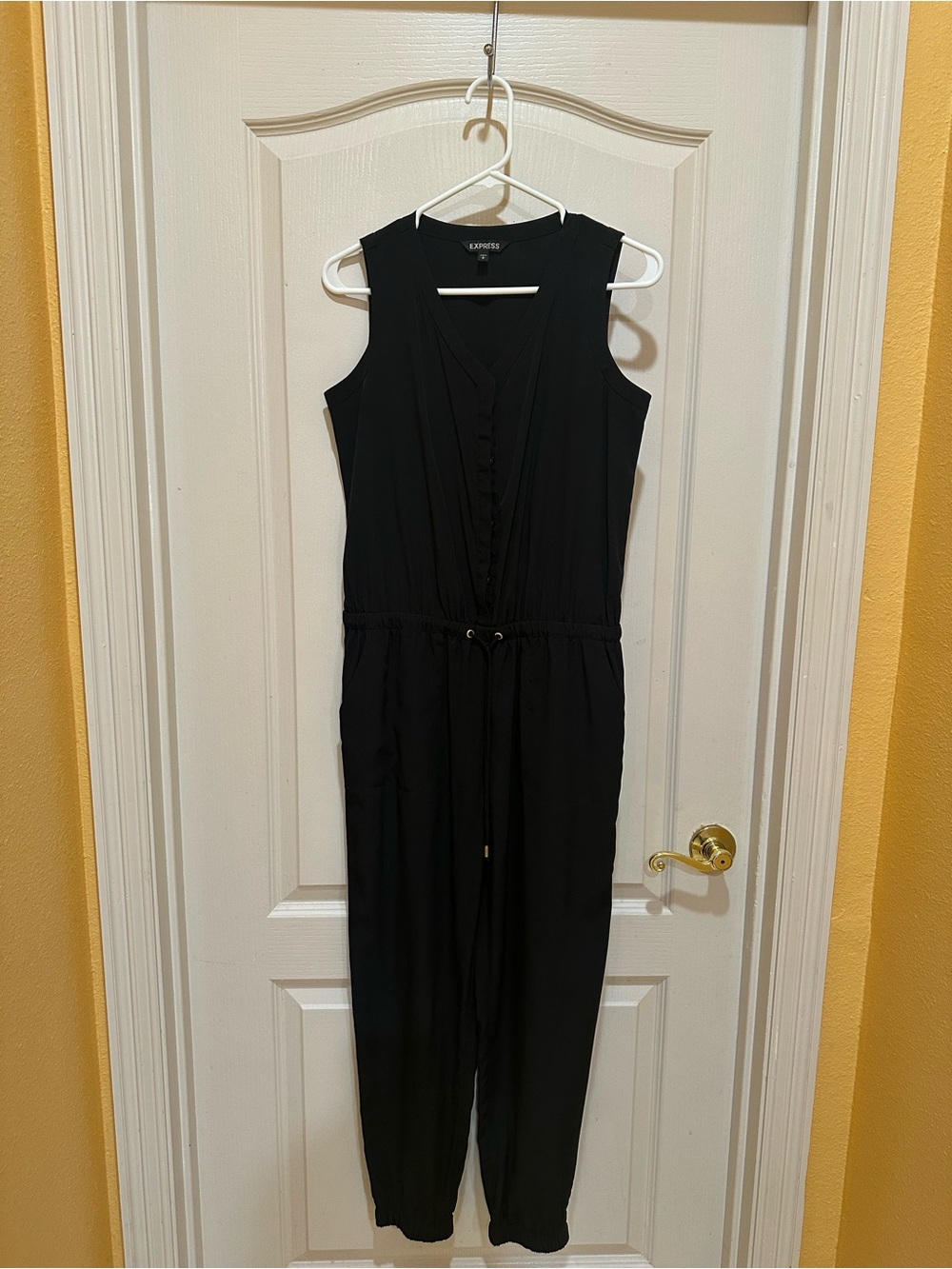 Express Black V-Neck Sleeveless Jumpsuit with Drawstring